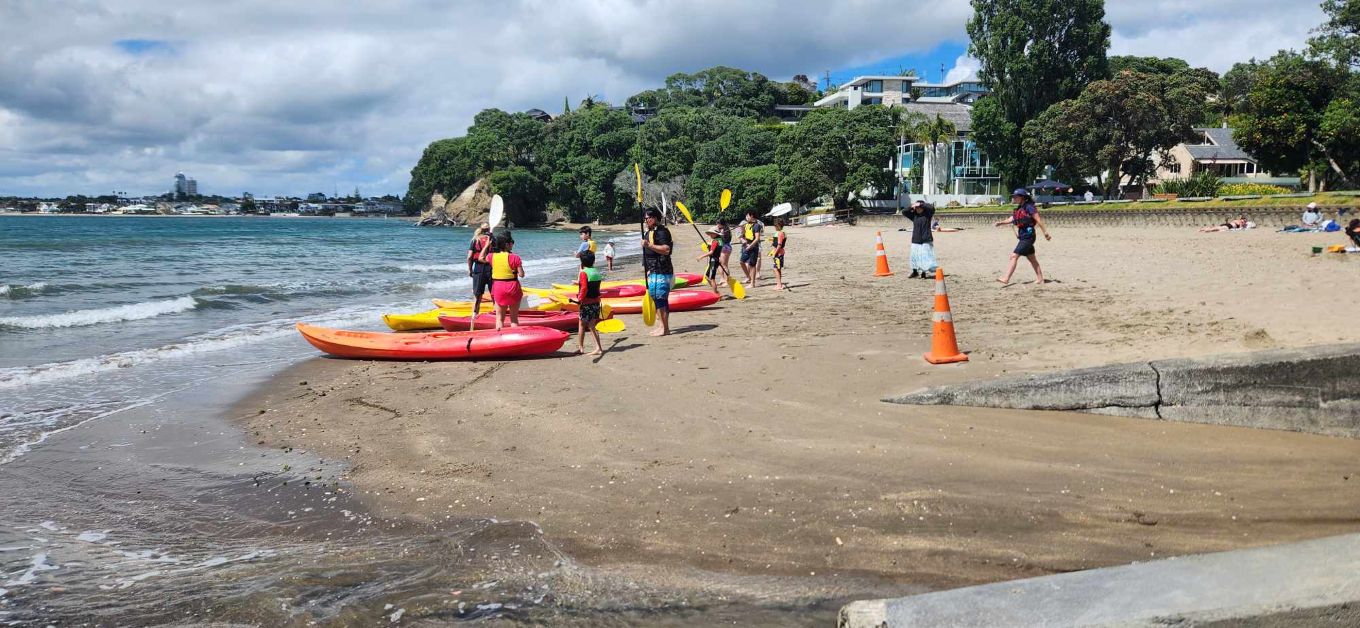 Kayakers on a local beach. 