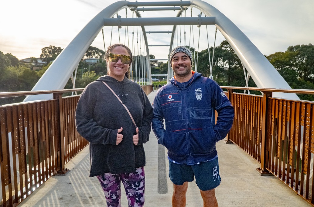 Community members at the bridge.